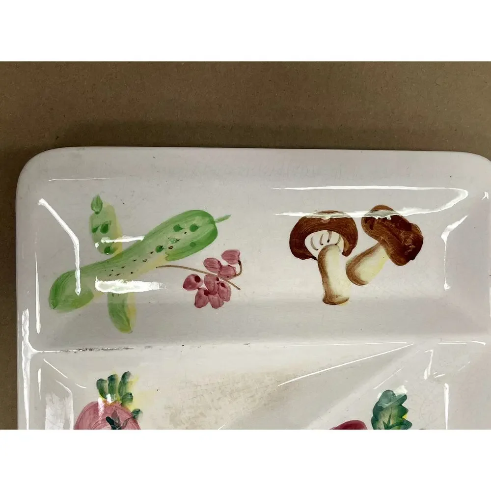 Vintage Ceramic Lunch‎ Platter, Japan, Handpainted Vegetables 11.25